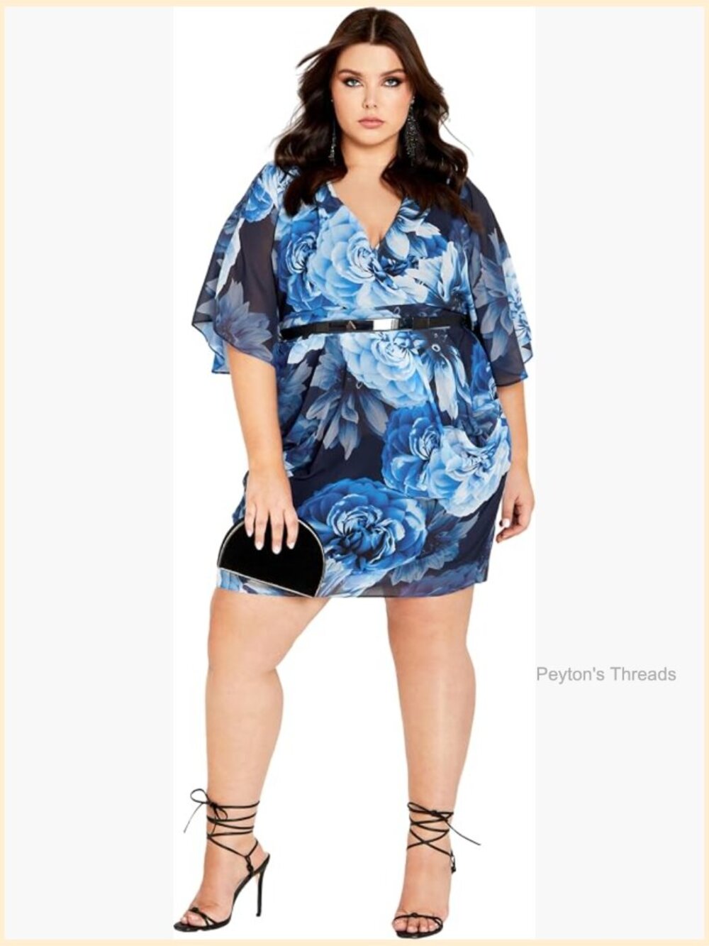 Plus Size Wrap Dress with Floral Pattern and Removable Belt